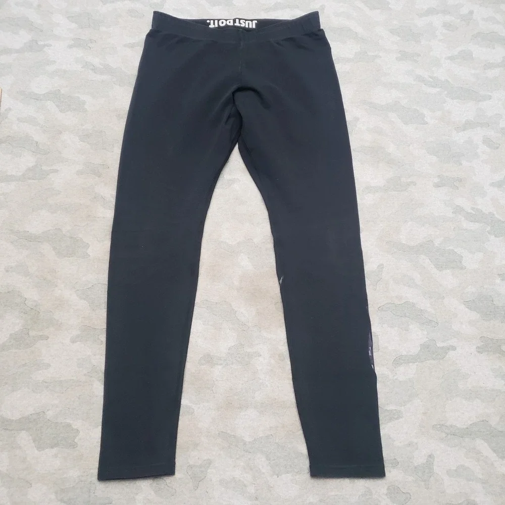 Nike Just Do It Leggings Womens Large Black Crop Pull On Gym Fitness Running